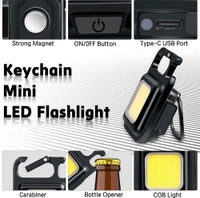 Keychain Work Light Keychain Flashlights 4 Modes 800 Lumen, Led Keychain Light Emergency Light with Folding Bracket Bottle Opener and Magnet Base for Camping Walking - Black
