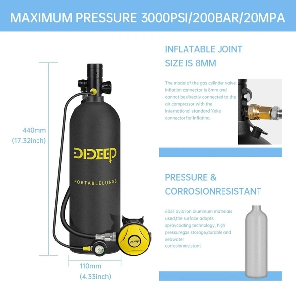 DIDEEP dideep 2 litre alluminium portable air tank