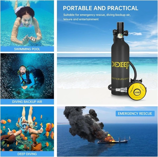 dideep 1L Diving Ventilators Aluminium Mini Diving Air Tank Diving air tank Equipment for Surfing Diving High Oxygen Compression