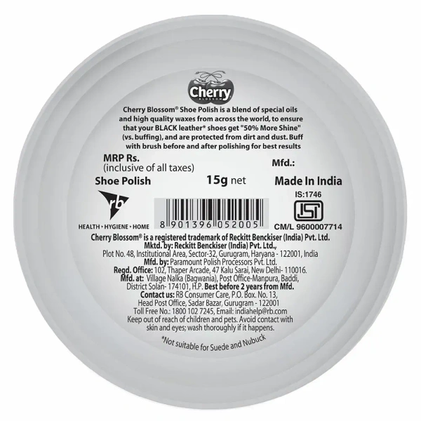 Cherry Blossom Wax Shoe Polish - Black - 15g