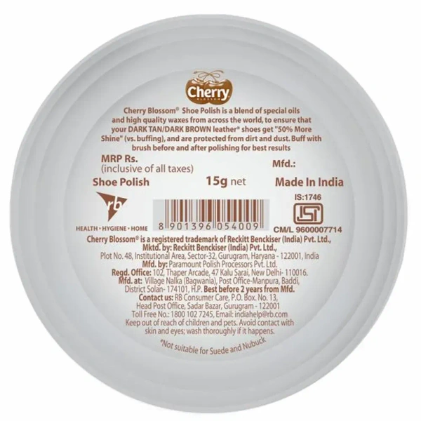 Cherry Blossom Wax Shoe Polish - Dark Tan - 15g