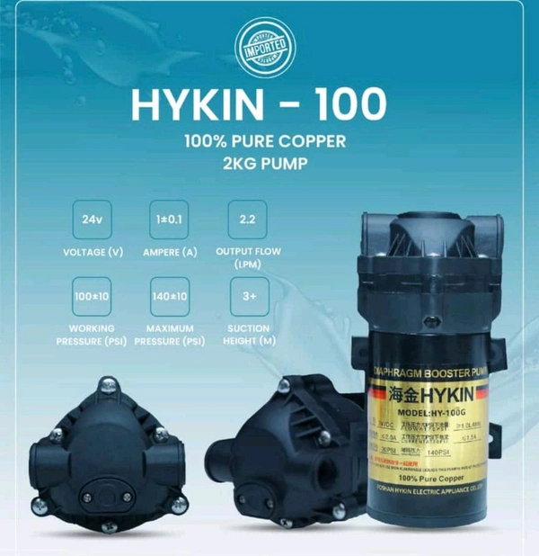 HYKIN 100GPD SELF SUTION COPPER PUMP | 3 MTR SELF SUCTION | 1 YEAR WARRANTY | WORKS UPTO 3500 TDS  - Black, 100 Gpd