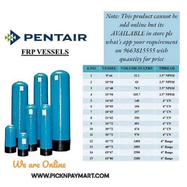 PENTAIR  PENTAIR VESSEL | PENTAIR STRUCTURAL VESSEL | SOFTENER VESSEL | FILTER VESSEL | 9x48, 10x54, 12x52,13x54,14x65, 16x65, 18x65, 21x62,  24x72, 36x72, 42x72 and 48x72 SOFTENER VESSEL SIZE | SOFTENER TANK SIZE - Blue