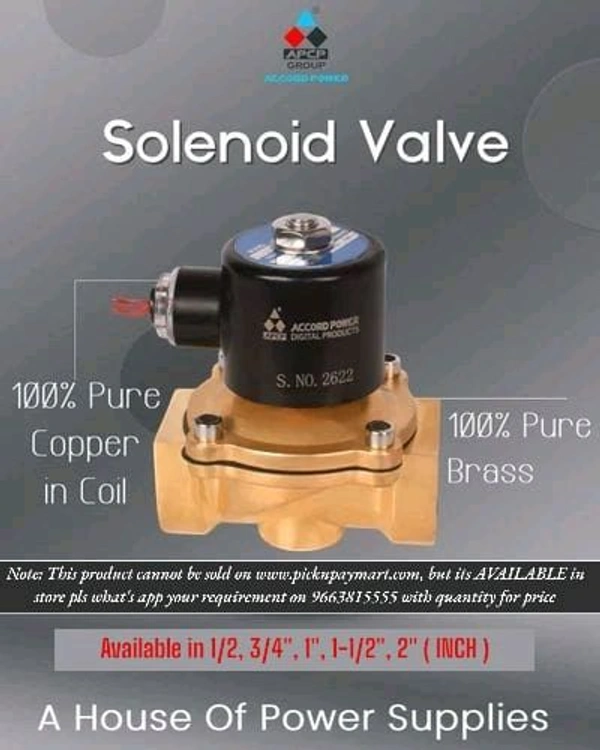 ACCORD BRASS SV |BRASS SOLENOID VALVE | 1/2 INCH | 3/8 INCH | 1 INCH | 1-1/2 INCH | 2 INCH SIZES  - Gold