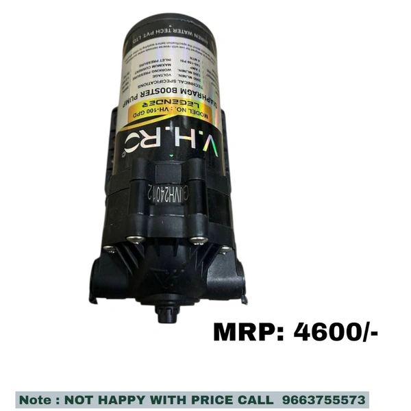 VHRO VHR RO LEGENDER 100 GPD Self Suction Diaphragm Booster Pump | High Pressure RO Pump for Water Purifiers | 24 Months Warranty