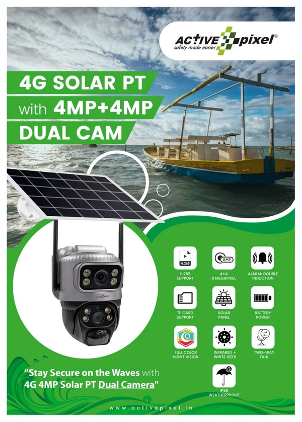 ACTIVE PIXEL Active Pixel 4G Dual Lens Image Quality 4mp+4mp Solar Powered | 4G SIM | IP66 Waterproof | 2-Way Audio | Outdoor Surveillance for Agriculture,Construction Site,Farm,Garden etc - Black