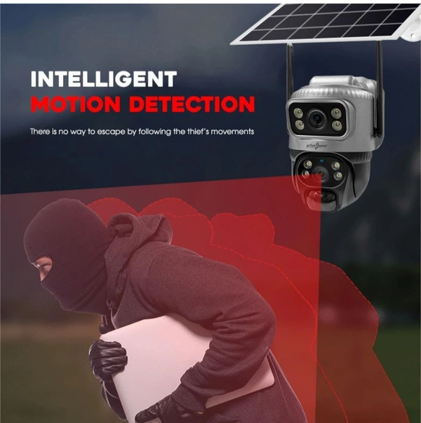 ACTIVE PIXEL Active Pixel 4G Dual Lens Image Quality 4mp+4mp Solar Powered | 4G SIM | IP66 Waterproof | 2-Way Audio | Outdoor Surveillance for Agriculture,Construction Site,Farm,Garden etc - Black