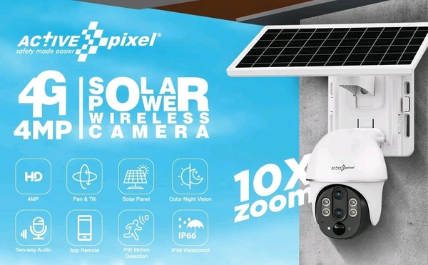 ACTIVE PIXEL AP-4G-SY4.0MP-10X-V-SOLAR | 4G 4MP SOLAR 10X ZOOM DUAL LENS PTZ CAMERA - White