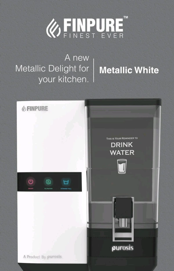 FINPURE METALIC WHITE RO UV TDS WATER PURIFIER | SUITABLE FOR ALL KIND OF WATER | WORKS UPTO 1000 TDS | 1 YEAR WARRANTY - White