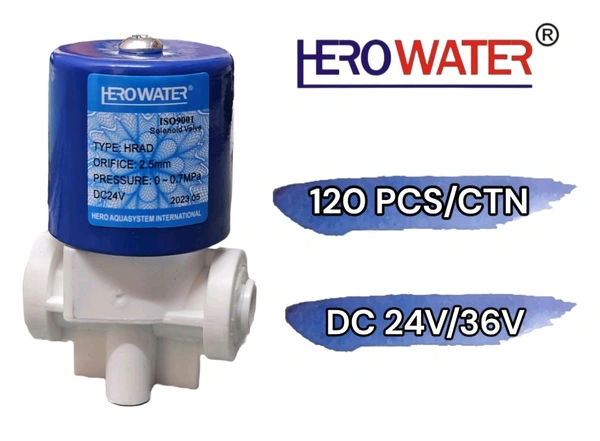 HERO WATER Solenoid Valve – DC 24V/36V | 2.5mm Orifice | High-Quality Water Flow Control - Blue