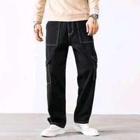 Trendy Denim Cargo Pants - Stylish and Comfortable! - XL, Navy Blue
