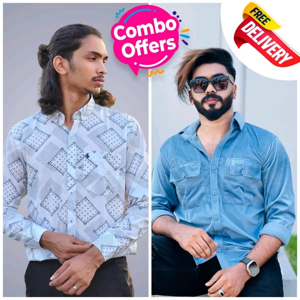 2 Shirt Combo Offer, Codekey Original Cotton full Sleeves Shirt - L