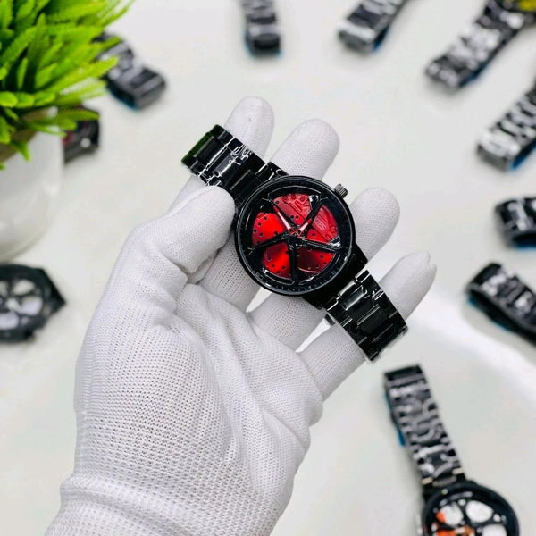 Car Wheel Watch, Stainless Steel Mens Wristwatch with Spinning Car Rim Hub Design, Quartz Movement, Water Resistant, Scratch Resistant Gifts for Car Enthusiasts - SRD1