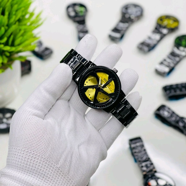 Car Wheel Watch, Stainless Steel Mens Wristwatch with Spinning Car Rim Hub Design, Quartz Movement, Water Resistant, Scratch Resistant Gifts for Car Enthusiasts - SRD2