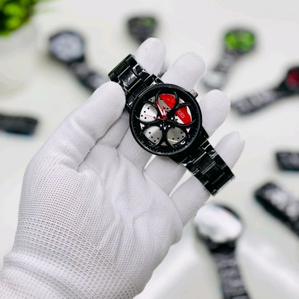 Car Wheel Watch, Stainless Steel Mens Wristwatch with Spinning Car Rim Hub Design, Quartz Movement, Water Resistant, Scratch Resistant Gifts for Car Enthusiasts - SRW1