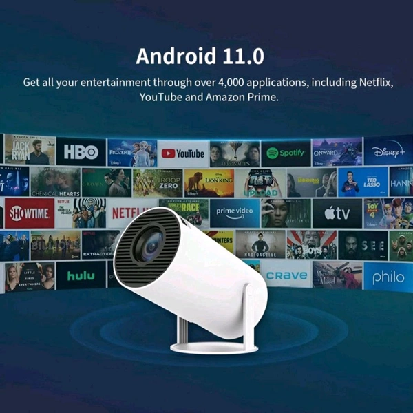 HD Android 11 Projector WiFi 6/BT 5.0 180° Rotation Auto Keystone (4500 Im /1 Speaker /Wireless / Remote Controller) Portable Projector (White)