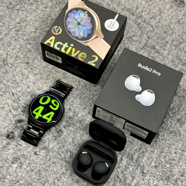 Most Awaited Budget Combo | Active 2 Amoled Display Smartwatch And Buds 2 Pro Best Quality Earphone - Black/Black