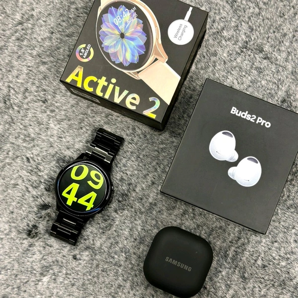 Most Awaited Budget Combo | Active 2 Amoled Display Smartwatch And Buds 2 Pro Best Quality Earphone - Black/Black