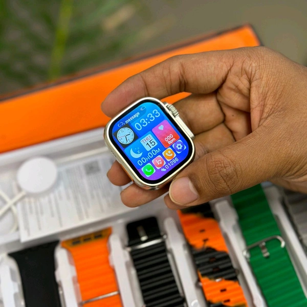 8 in 1 Strap Series 8 Ultra 49 MM Smartwatch | 7 Straps Premium Straps, Change Straps Every Day Of The Week, Means Within 7 Straps, Wireless Fast Charging Cable And Manual Book Included In Box