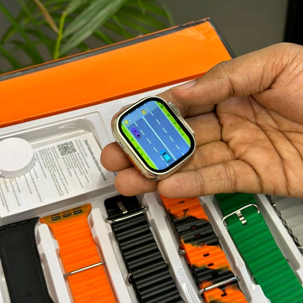 8 in 1 Strap Series 8 Ultra 49 MM Smartwatch | 7 Straps Premium Straps, Change Straps Every Day Of The Week, Means Within 7 Straps, Wireless Fast Charging Cable And Manual Book Included In Box
