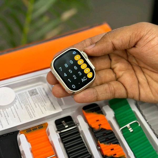 8 in 1 Strap Series 8 Ultra 49 MM Smartwatch | 7 Straps Premium Straps, Change Straps Every Day Of The Week, Means Within 7 Straps, Wireless Fast Charging Cable And Manual Book Included In Box