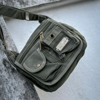 College Bag/Cross Bag, Olive Green Color, Denim Material with Belt | New Men's Leisure Crossbody Bag Multi functional Outdoor Shoulder Bag Waist Bag Fashion Small Body Bag Wearing Belt Hanging Bag