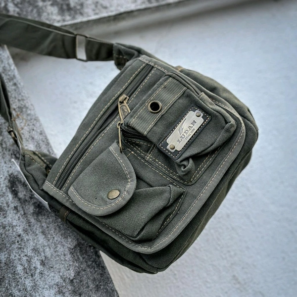 College Bag/Cross Bag, Olive Green Color, Denim Material with Belt | New Men's Leisure Crossbody Bag Multi functional Outdoor Shoulder Bag Waist Bag Fashion Small Body Bag Wearing Belt Hanging Bag