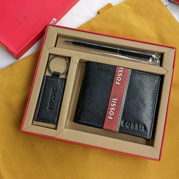 Personalised Men's Wallet, Keychain & Pen Combo - Black