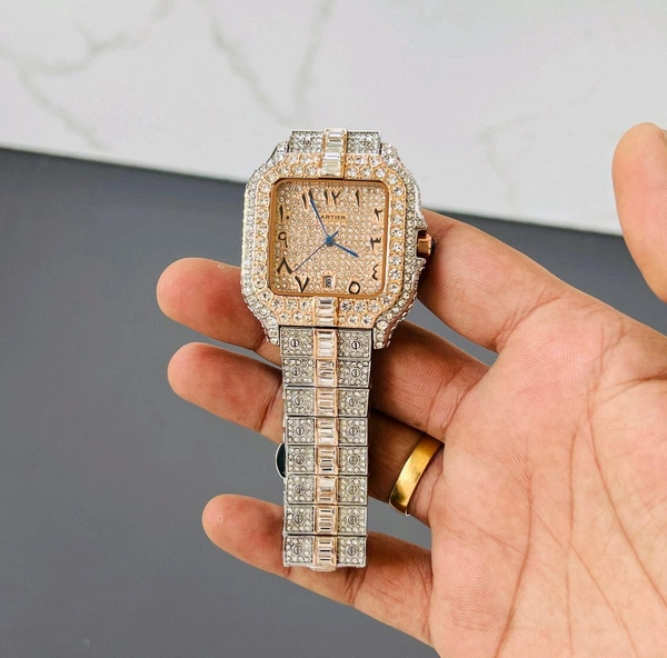 Analog Super Slim Daimond Studded Bezel And Chain High Quartz Movement Collection For Men - SRH4
