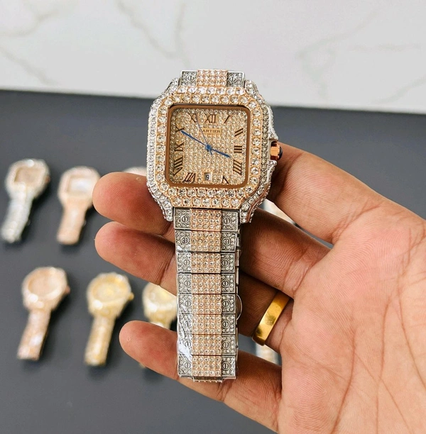 Analog Super Slim Daimond Studded Bezel And Chain High Quartz Movement Collection For Men - SRH5
