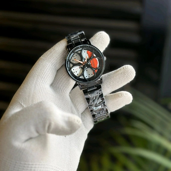 Gyro Spinning Car Alloy Rim Wheel Watch | Car Wheel Watch, Mens Wristwatch with Spinning Car Rim Hub Design, Quartz Movement, Gifts for Car Enthusiasts - SRW2