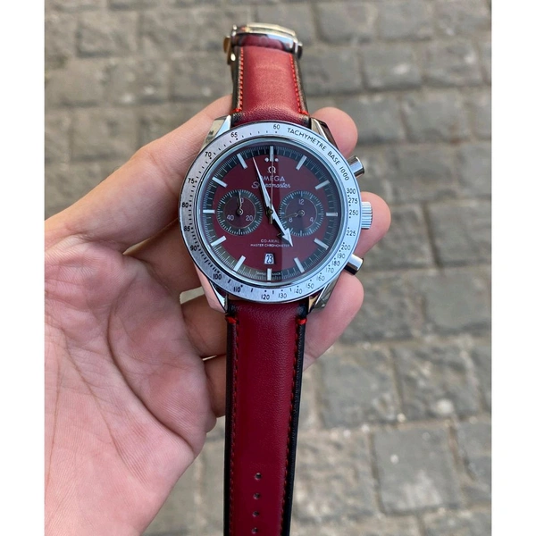 Analog Speedmaster High Quality Quartz Movement Watch With High Quality Strap Best finishing Body & Case - Red