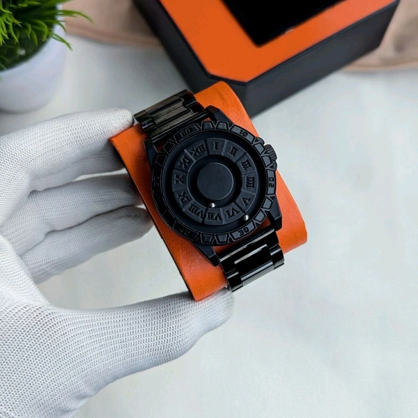 Luxury All-Black Zodiac-Inspired Rotating Metal Ball Dial Watch – Premium Stainless Steel Strap & Bold Design  - Without Box