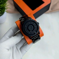 Luxury All-Black Zodiac-Inspired Rotating Metal Ball Dial Watch – Premium Stainless Steel Strap & Bold Design  - Without Box