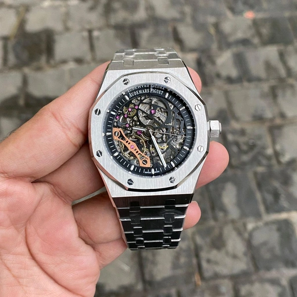 Analog Royal Oak Open Heart Open Transparent Automatic Machinery Watch For Men's  - Silver