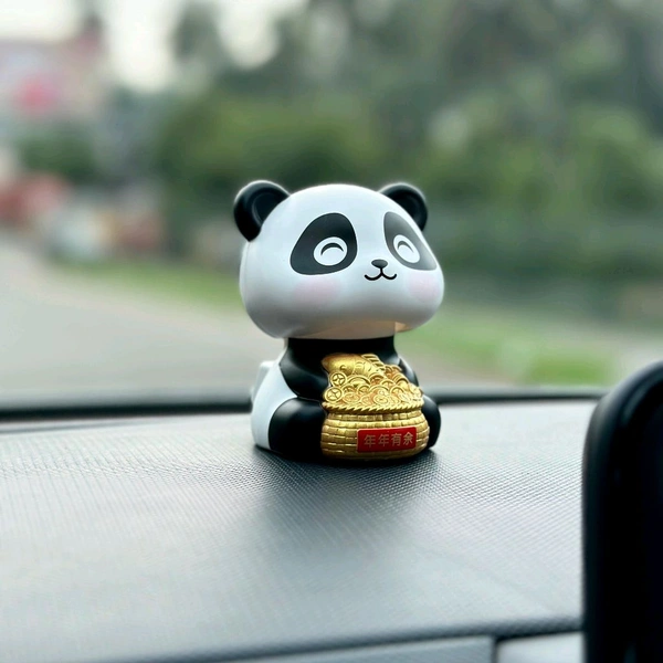 Solar Panda for Car Dashboard - Panda Dashboard Figurines, Solar-Powered Shaking Head Lucky Panda Decoration for Car Dashboard Accessories - Gold Ingot