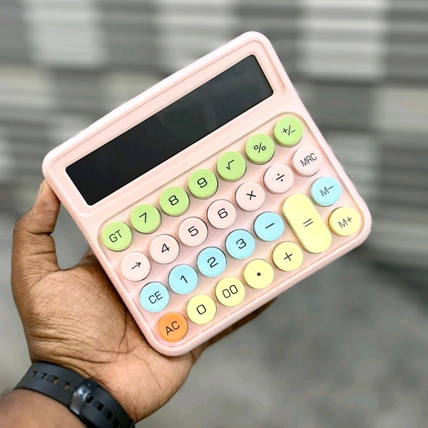 Cute Pastel 12-Digit Desktop Calculator | Big Buttons | Dual Power | Student & Office Friendly