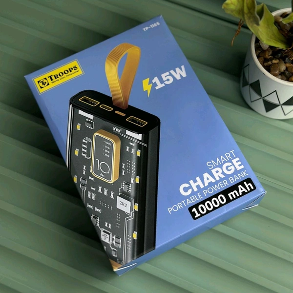 TROOPS 20000mAh Smart Charge Transparent Power Bank | 15W Fast Charging | Dual USB Output + Type-C Input | LED Battery Display | 6-Month Brand Warranty