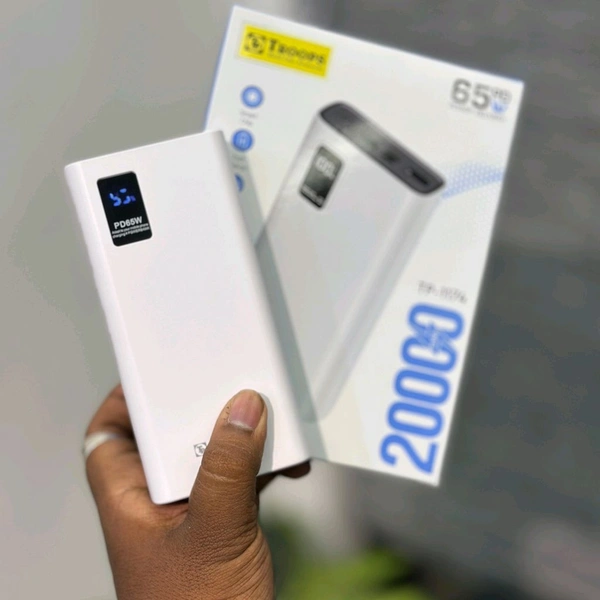 Troops PD65W 20000mAh Fast Charging Power Bank | Dual USB + Type-C Output | Digital Display | Compatible with All Devices - White