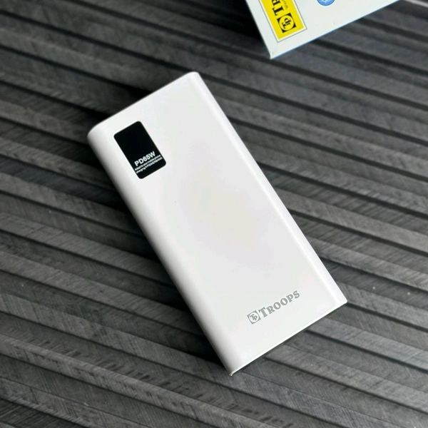 Troops PD65W 20000mAh Fast Charging Power Bank | Dual USB + Type-C Output | Digital Display | Compatible with All Devices - White