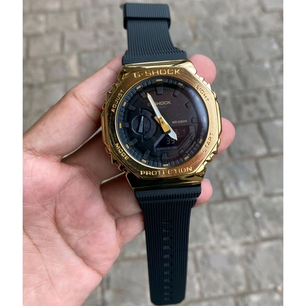 Most Demanded Analog GBM-2100B-7A Working Day Chronograph, AutoLight, World Time For Men - Gold