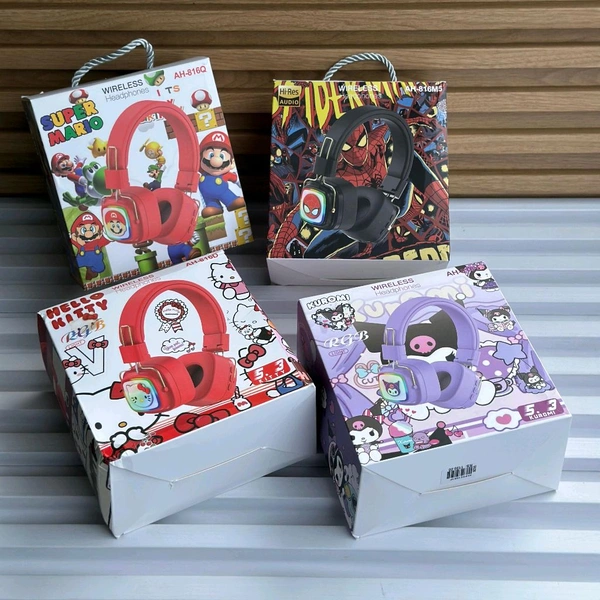 Cute RGB Cartoon Wireless Headphones – AH-816 Series. Wireless High Fidelity Sound Quality, Volume Control Ear Hanging Earphones - Kitty