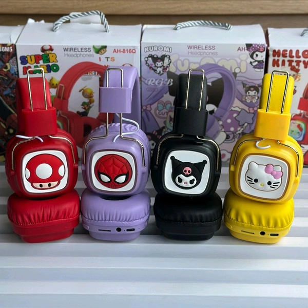 Cute RGB Cartoon Wireless Headphones – AH-816 Series. Wireless High Fidelity Sound Quality, Volume Control Ear Hanging Earphones - Kitty