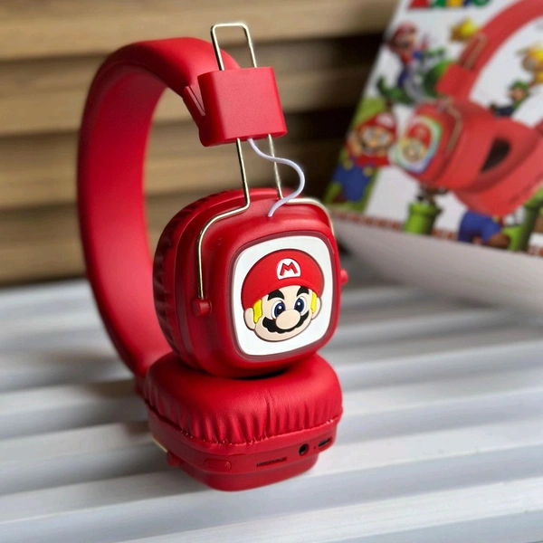 Cute RGB Cartoon Wireless Headphones – AH-816 Series. Wireless High Fidelity Sound Quality, Volume Control Ear Hanging Earphones - Super Mario