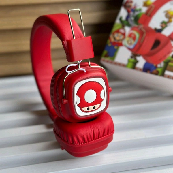 Cute RGB Cartoon Wireless Headphones – AH-816 Series. Wireless High Fidelity Sound Quality, Volume Control Ear Hanging Earphones - Mushroom (Mario)