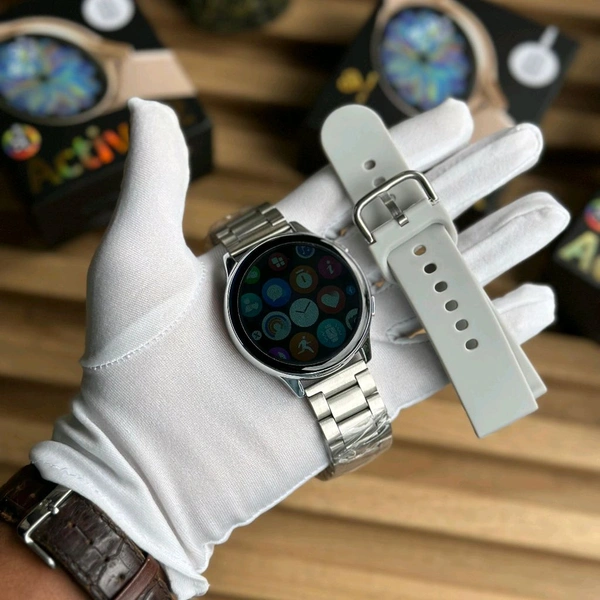 Active 2 Best Quality Smartwatch | 2.5D Curve HD Screen Full Touch Upto 1*2 days Battery Backup | Dual Strap  - Silver