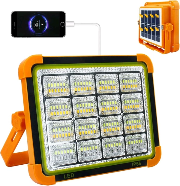 Solar LED Floodlight with Built-in Power Bank, 4-Grid Ultra Bright Panels, IP66 Waterproof, Ideal for Outdoor Lighting, Garage, and Storefronts