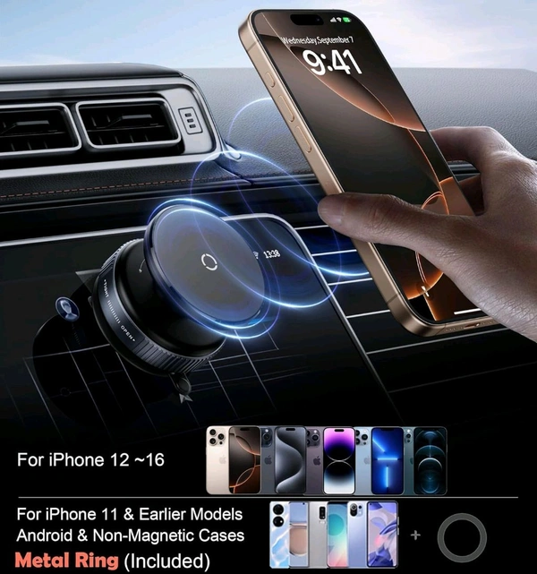K009 Magnetic Phone Mount with Vacuum Suction – 360° Rotation, One-Hand Operation, Secure Dash Mount for All Smartphones (Universal Fit)