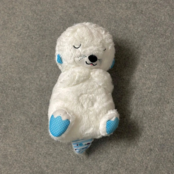 Portable Breathing Teddy Bear Soft Toy Plush Sound Machine, Baby Gift with Music, Lights & Breathing Motion Infant Toys for Newborns, Soft Breathing Stitch Teddy - White