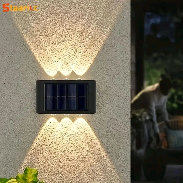 Wireless Solar Outdoor Lights Waterproof Up and Down Wall Lamp Dusk to Dawn Outdoor Lighting Aluminum Housing for Yard Deck Garden Garage Walkway Porch 4 Led (Set of 2)
